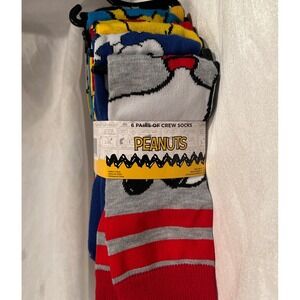 New- 6pr Men's - Peanuts Snoopy  crew socks 6 pairs‎ Sock Size 6-12
